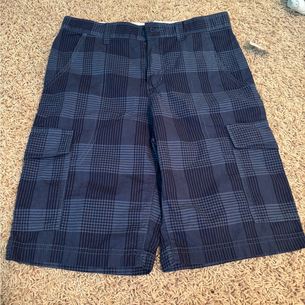 Boys Navy Blue Plaid Cargo Shorts NWT